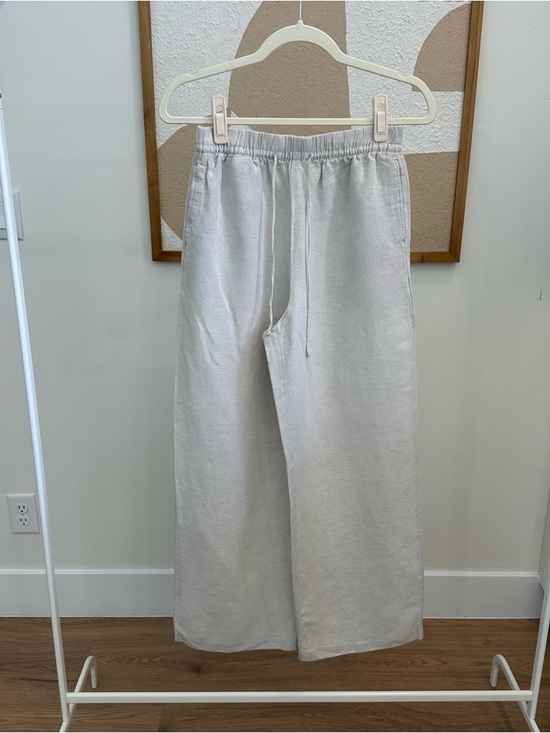 H&M Pants - Light Beige Wide-Leg Linen-Blend Pants